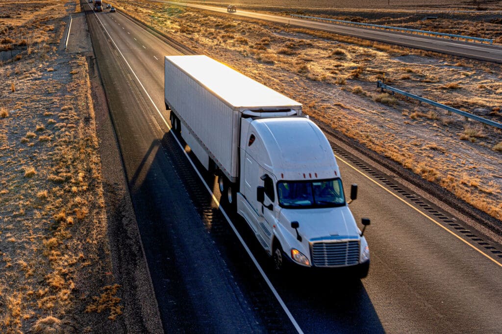 Semi driving down the highway